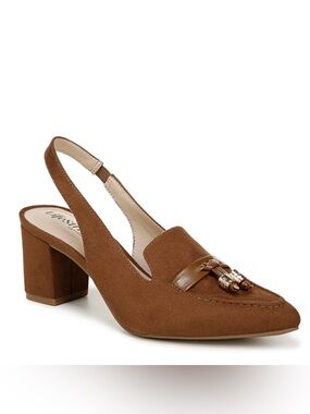 LifeStride Women's Tan Suede Block Heel Slingback Loafers